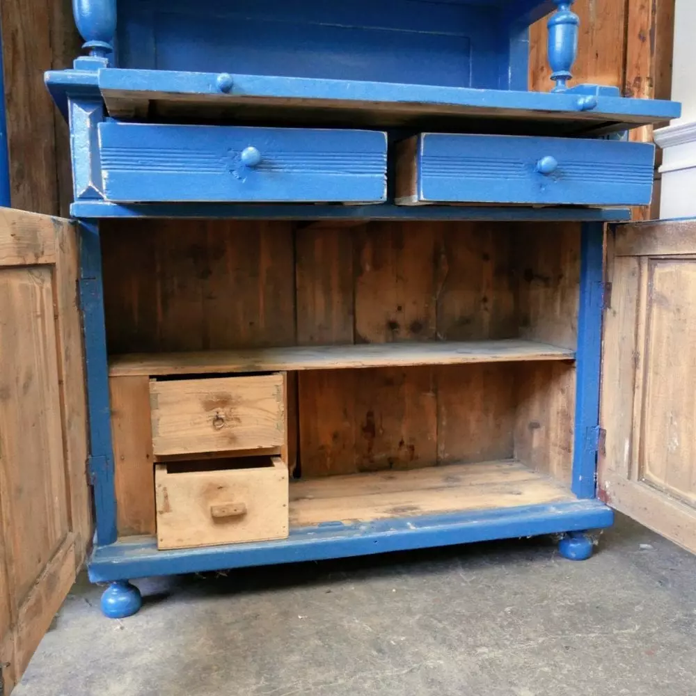 houten blauwe buffetkast