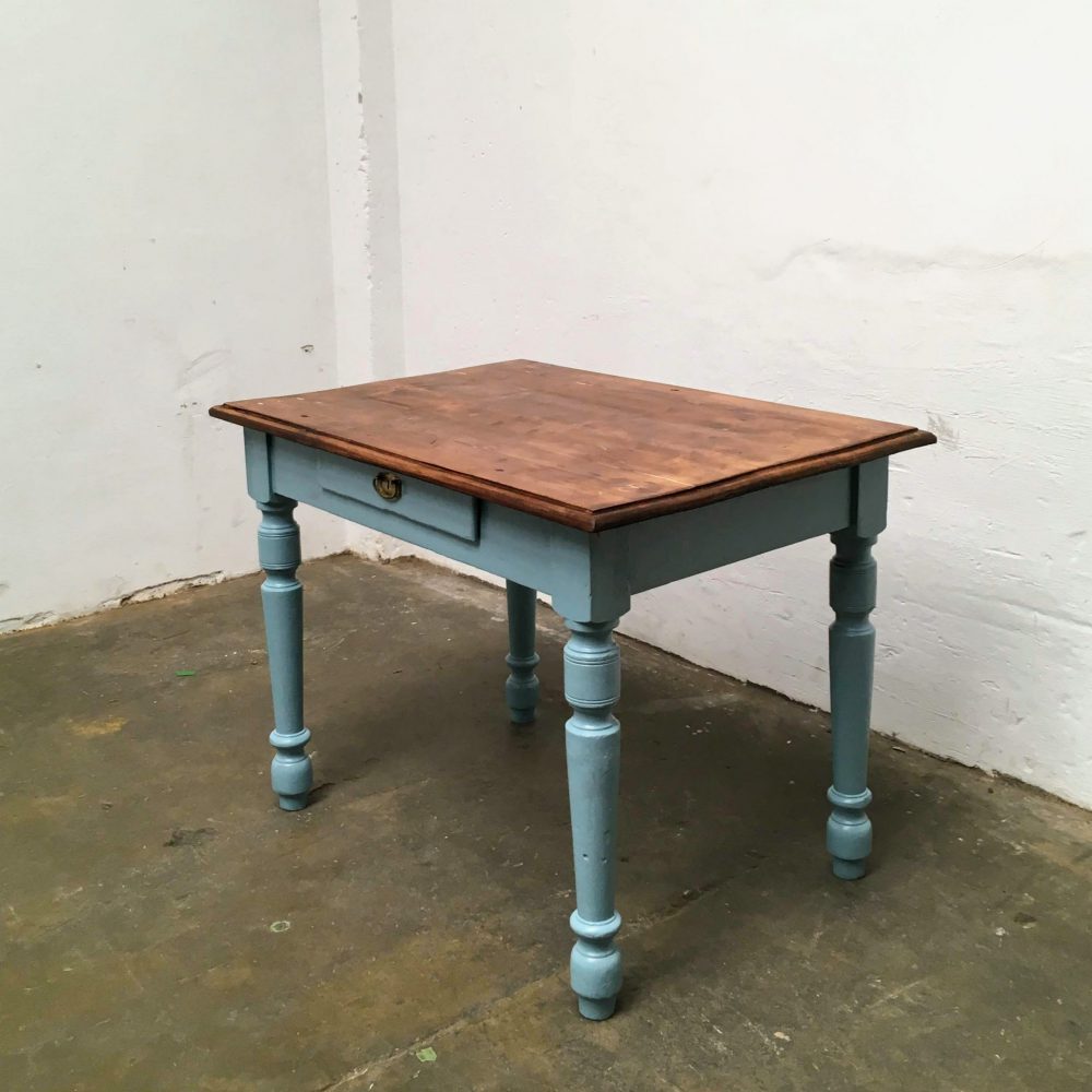 Houten lichtblauwe eettafel - Afbeelding 5