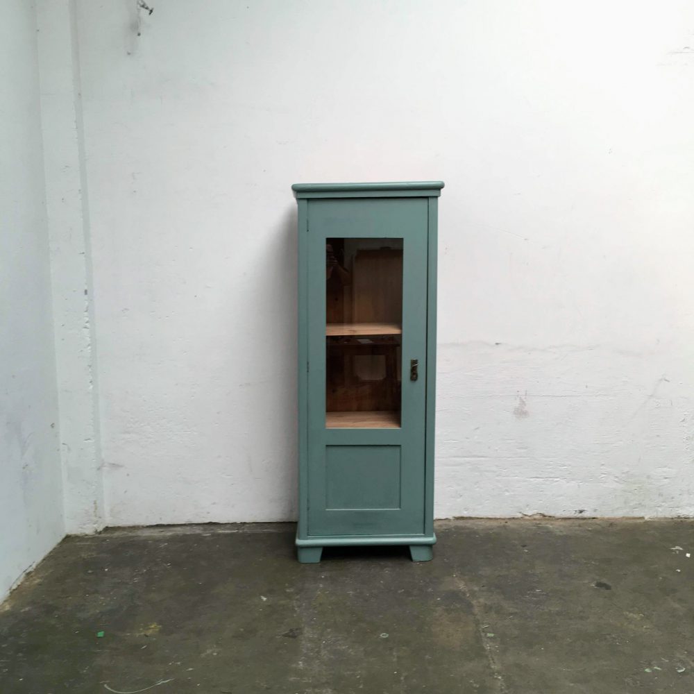 Faal turquoise houten vitrinekast - Afbeelding 2