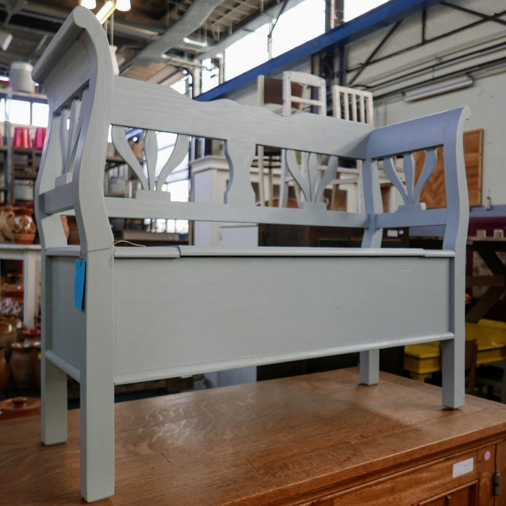 Blauwgrijze houten klepbank - Afbeelding 2