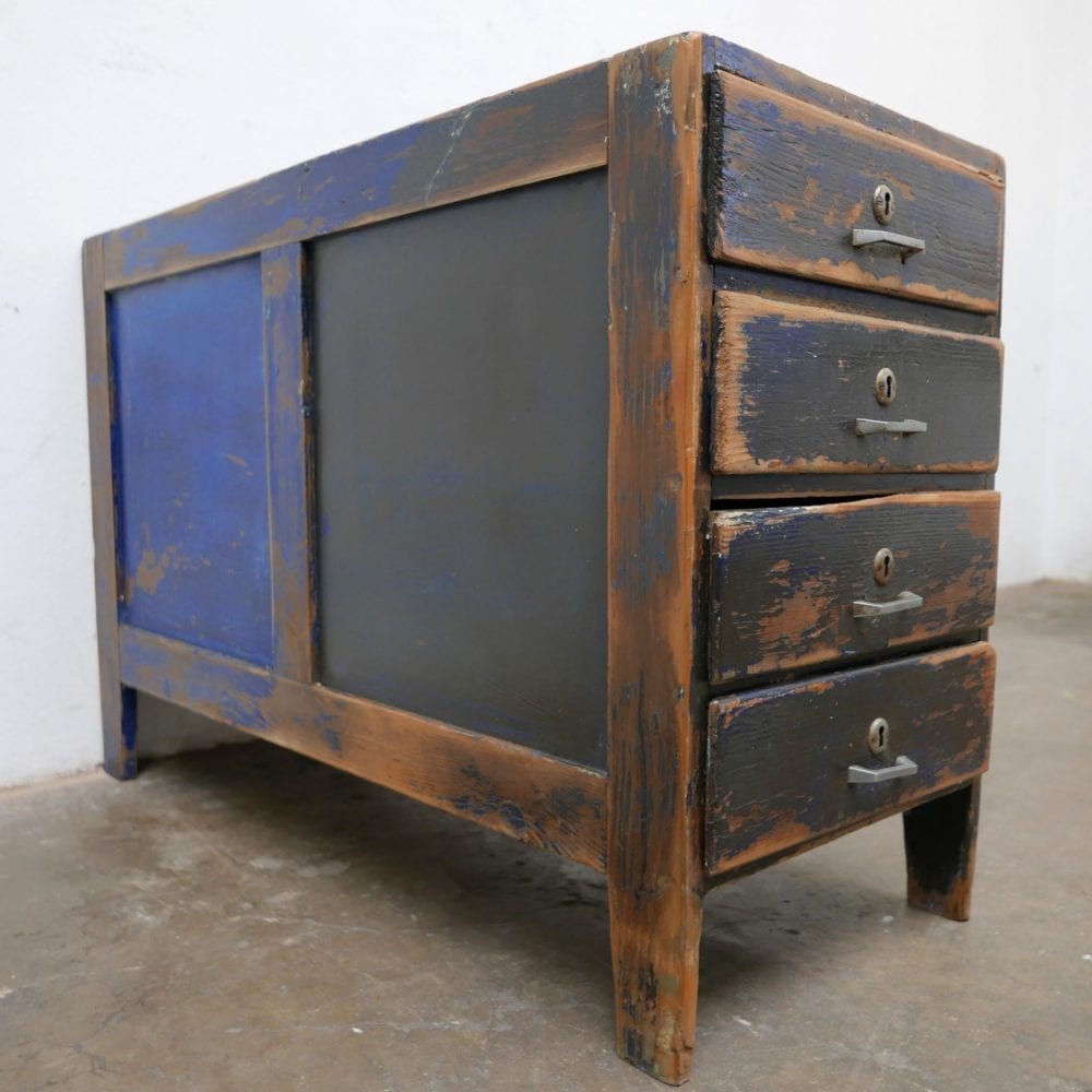 Houten blauwe ladekast - Afbeelding 2