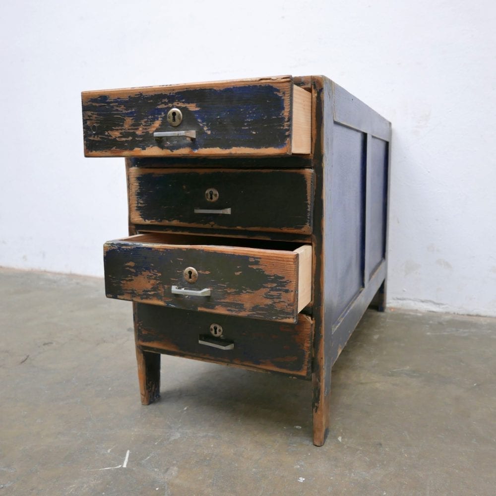 Houten blauwe ladekast - Afbeelding 6