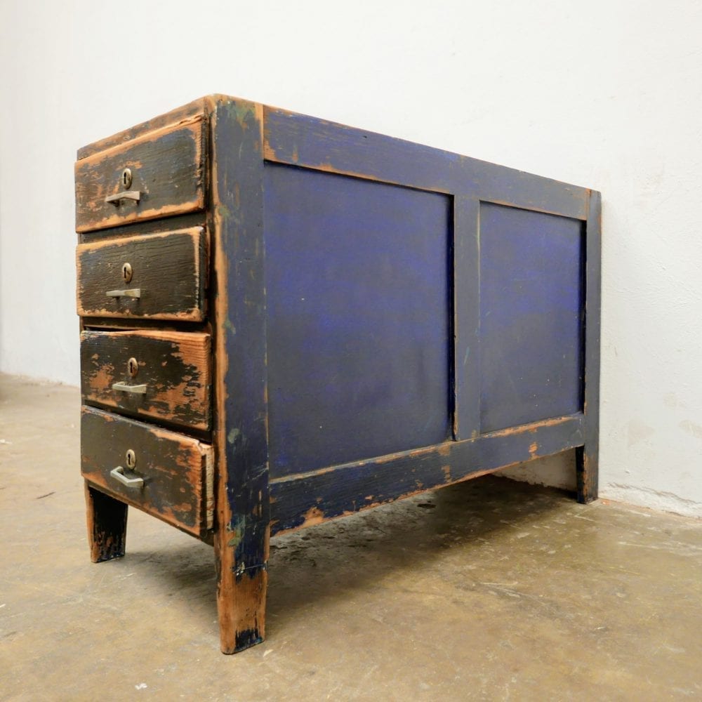 Houten blauwe ladekast - Afbeelding 7