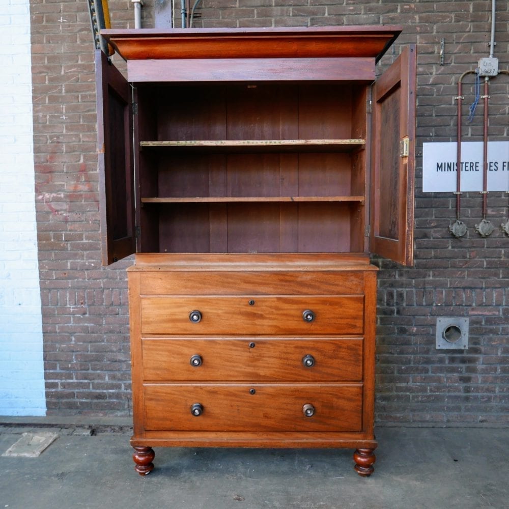 Bruine houten linnenkast - Afbeelding 7