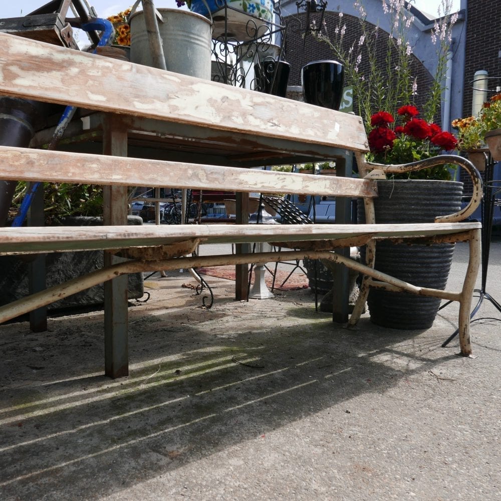 Brocante witte tuinbank - Afbeelding 3
