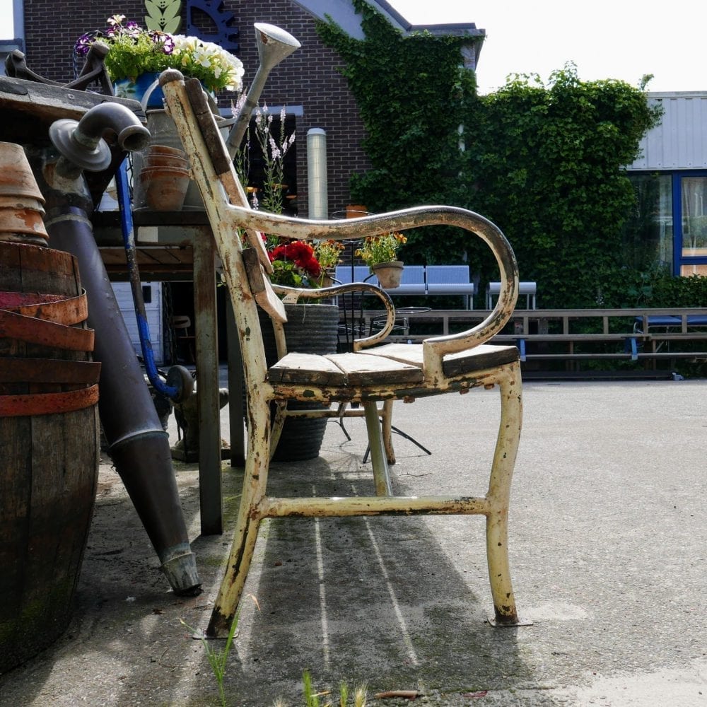 Brocante witte tuinbank - Afbeelding 4
