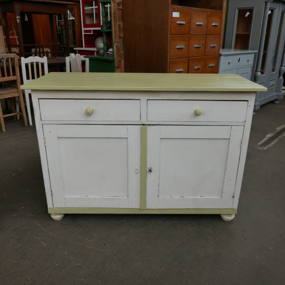 Brocante wit groene commode - Afbeelding 2