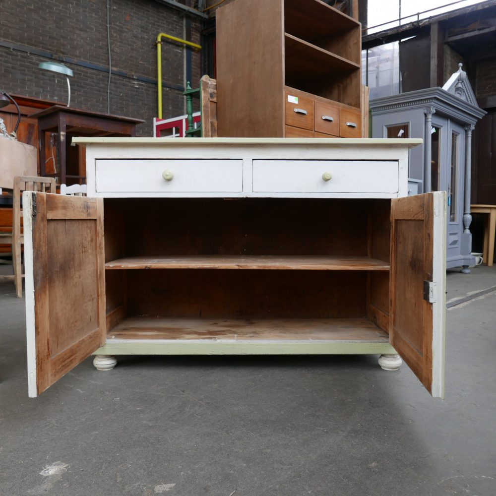 Brocante wit groene commode - Afbeelding 6