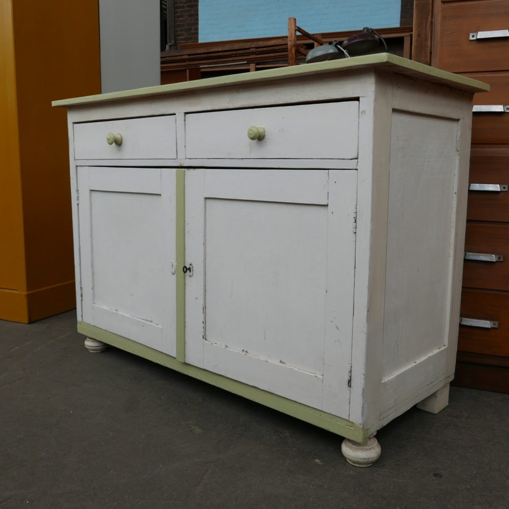 Brocante wit groene commode - Afbeelding 4