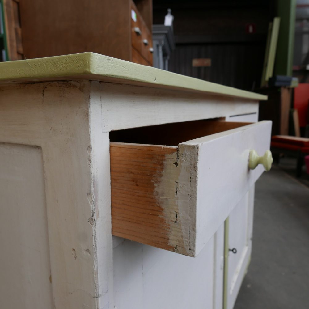Brocante wit groene commode - Afbeelding 8