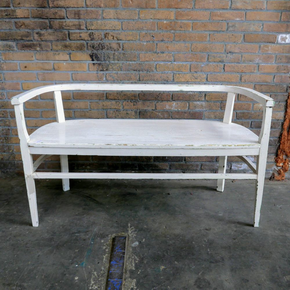 Brocante witte houten bank