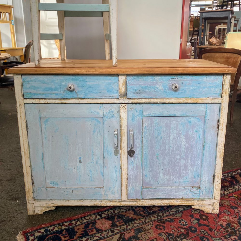 Brocante blauwe commode