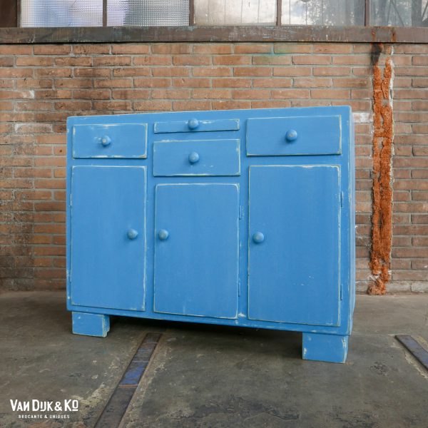 vintage blauwe ladekast