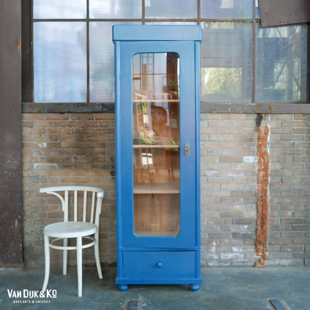blauwe eendeurs vitrinekast