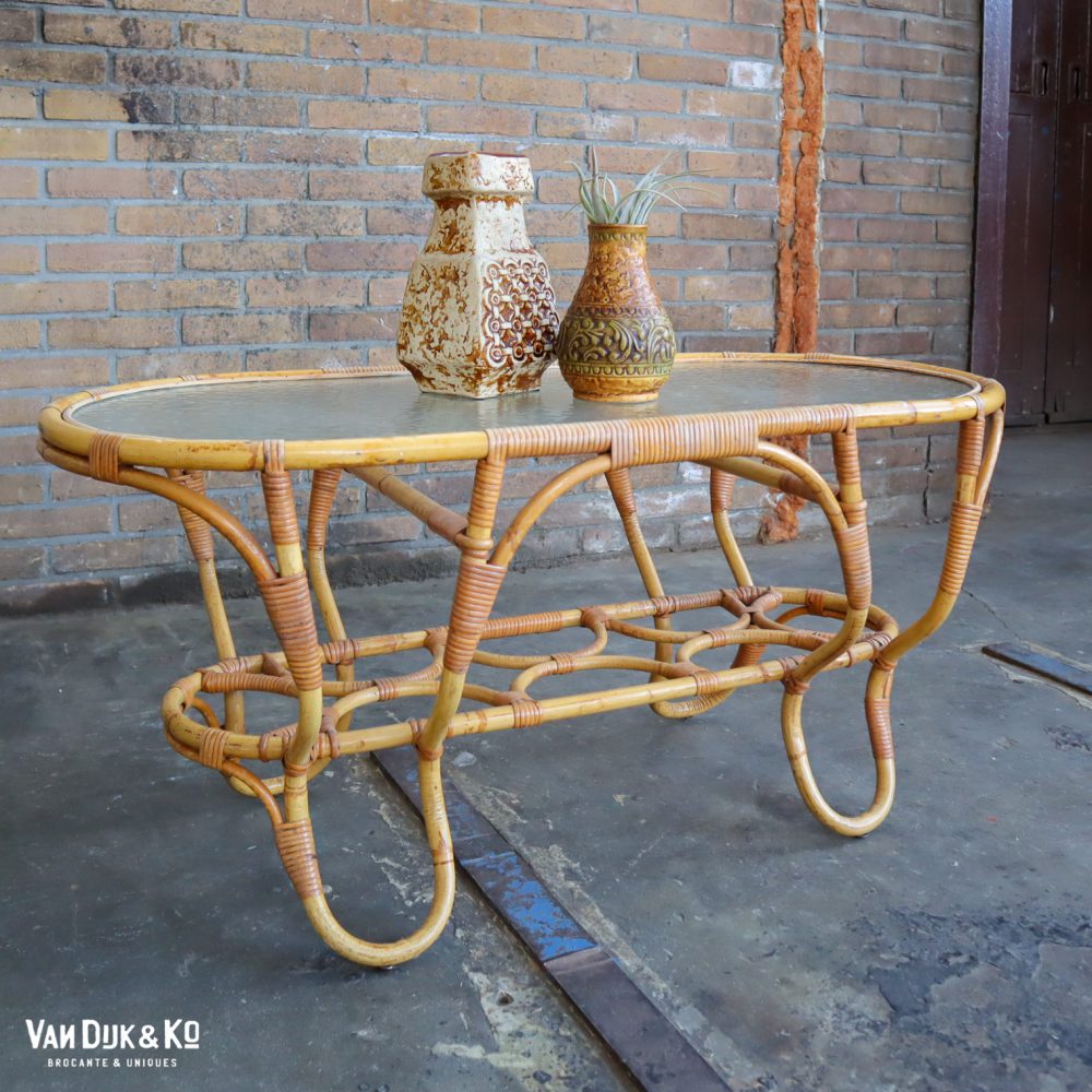 Vintage rotan salontafel - Afbeelding 3