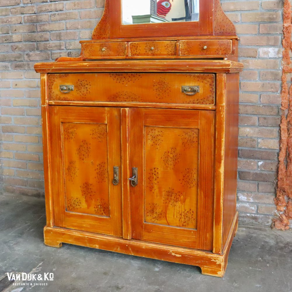 Brocante ladekast met spiegel