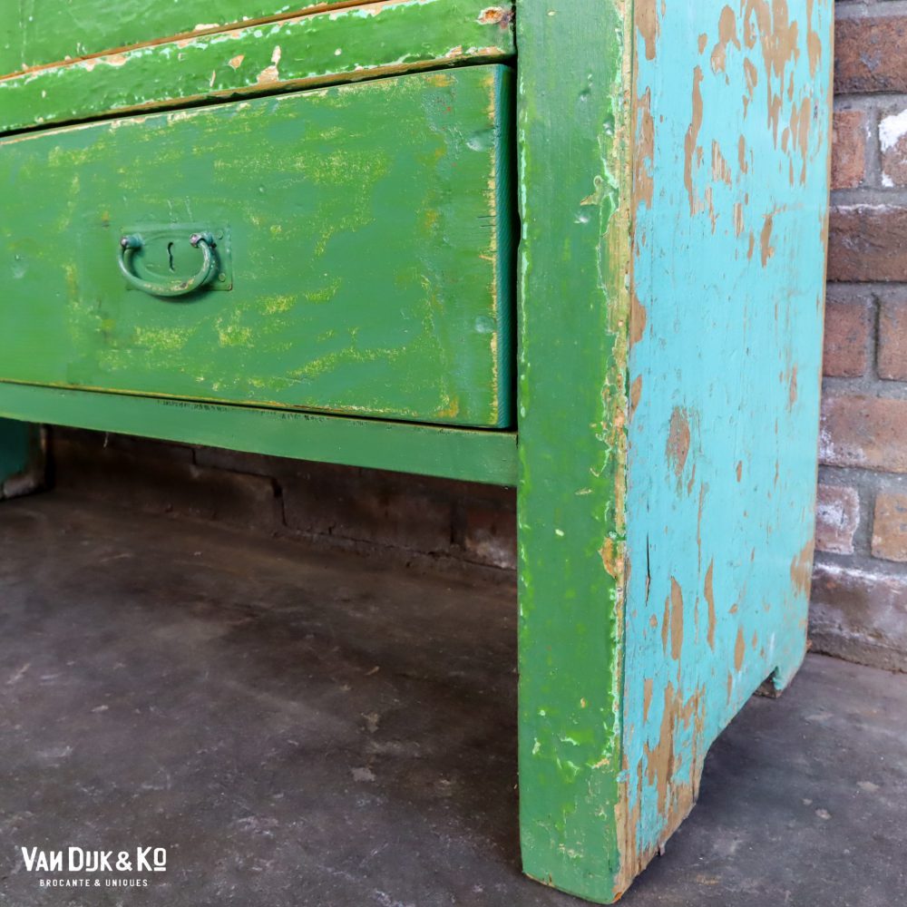Brocante groene vitrinekast - Afbeelding 7
