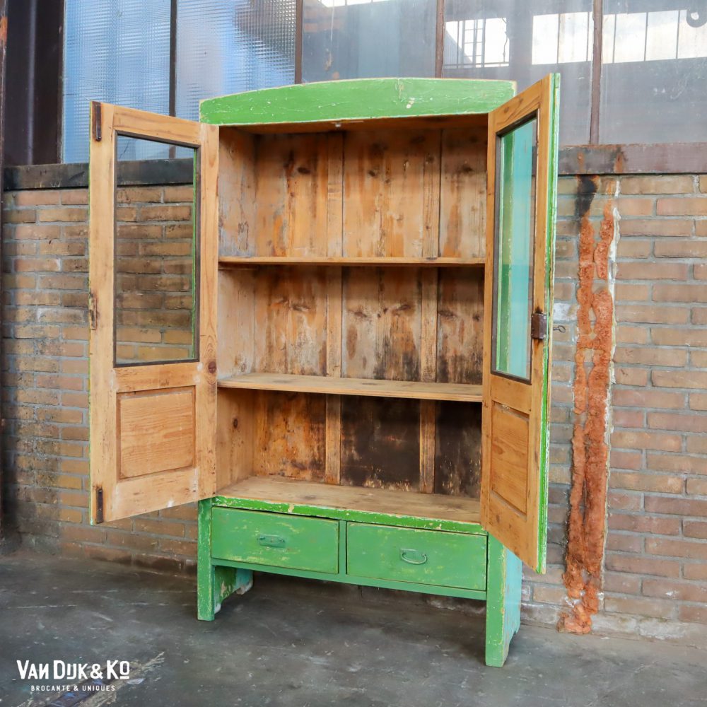 Brocante groene vitrinekast - Afbeelding 3