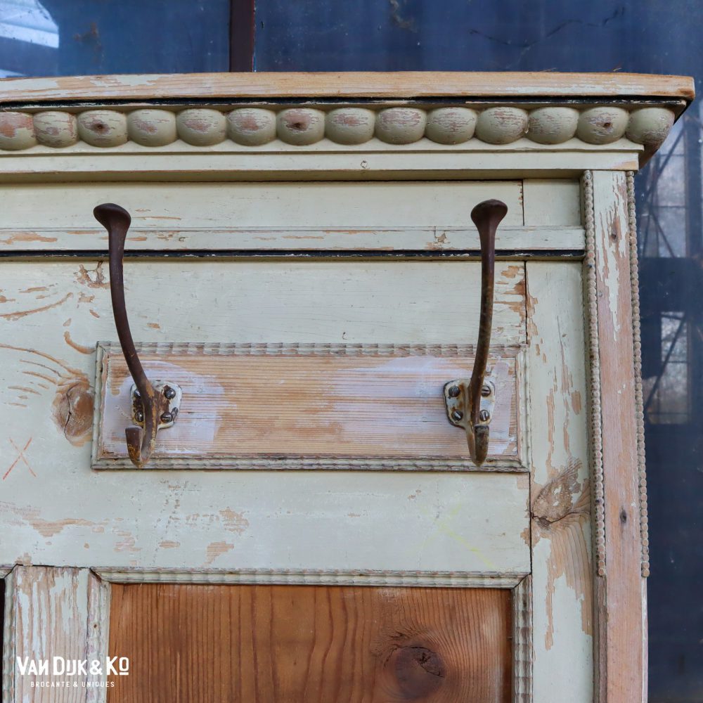 Brocante kapstokpaneel met spiegel - Afbeelding 4