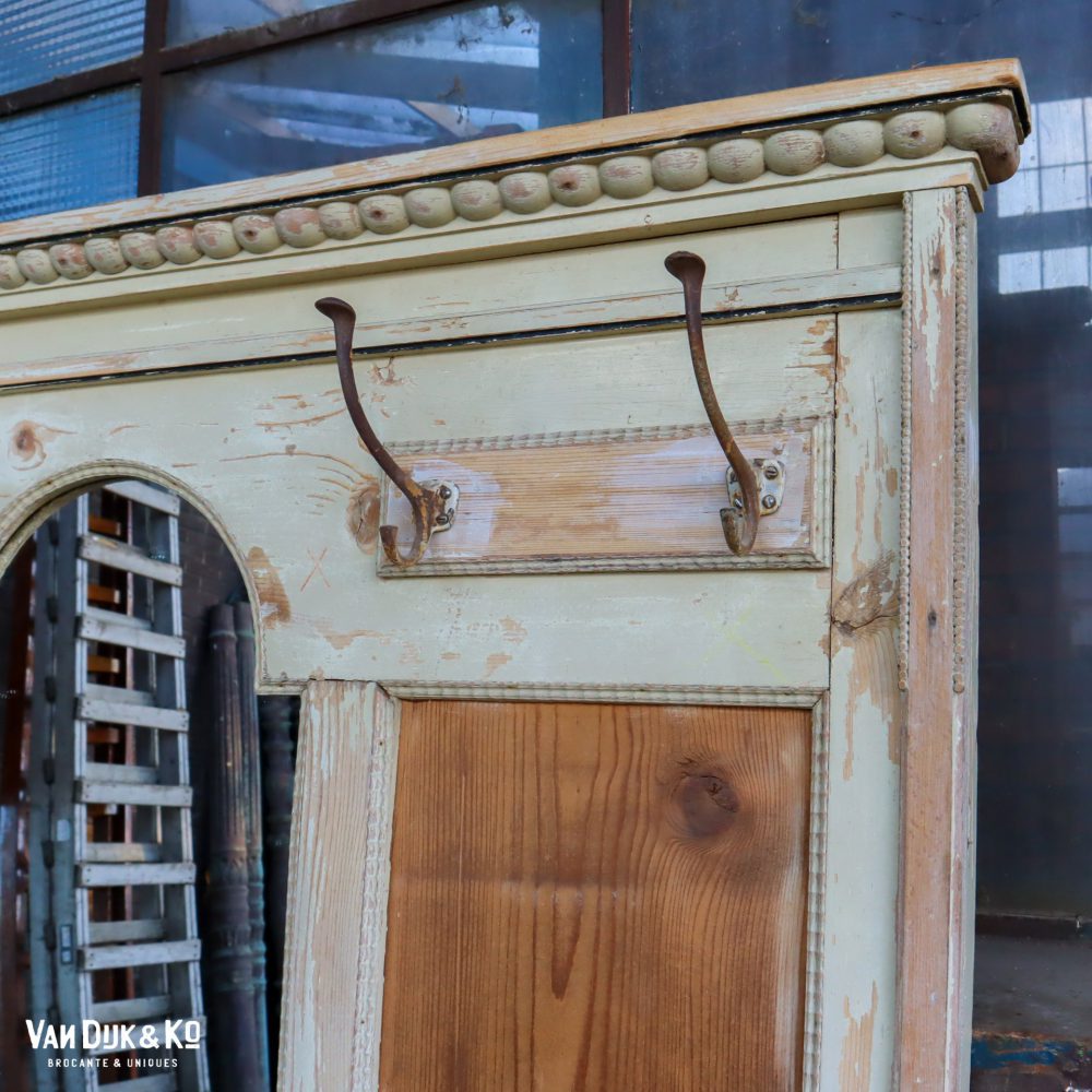 Brocante kapstokpaneel met spiegel - Afbeelding 3