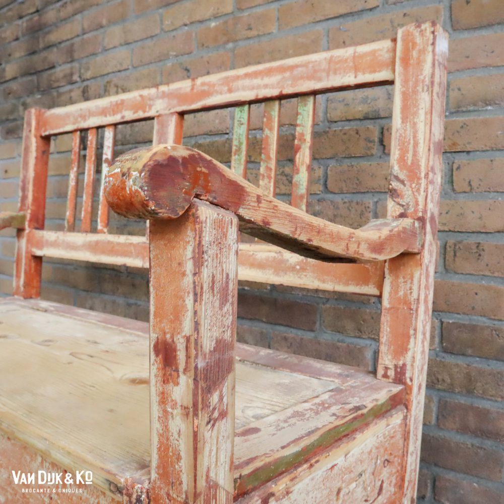 Brocante kinderbank met opbergruimte - Afbeelding 8