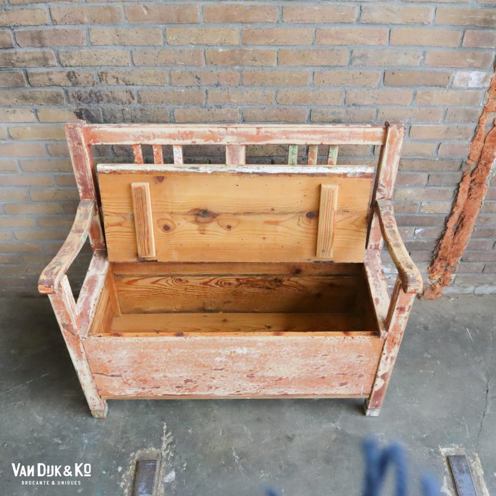 Brocante kinderbank met opbergruimte - Afbeelding 5