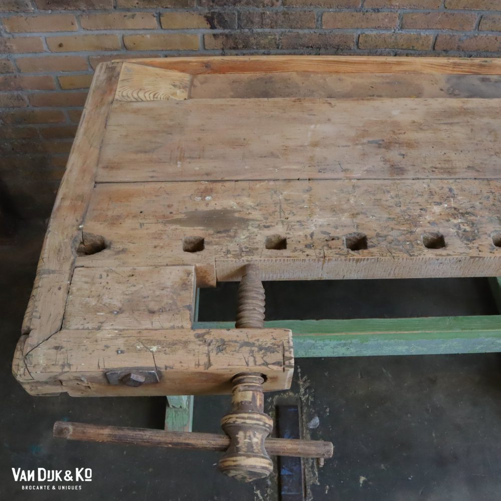 Vintage werkbank met groen onderstel - Afbeelding 5