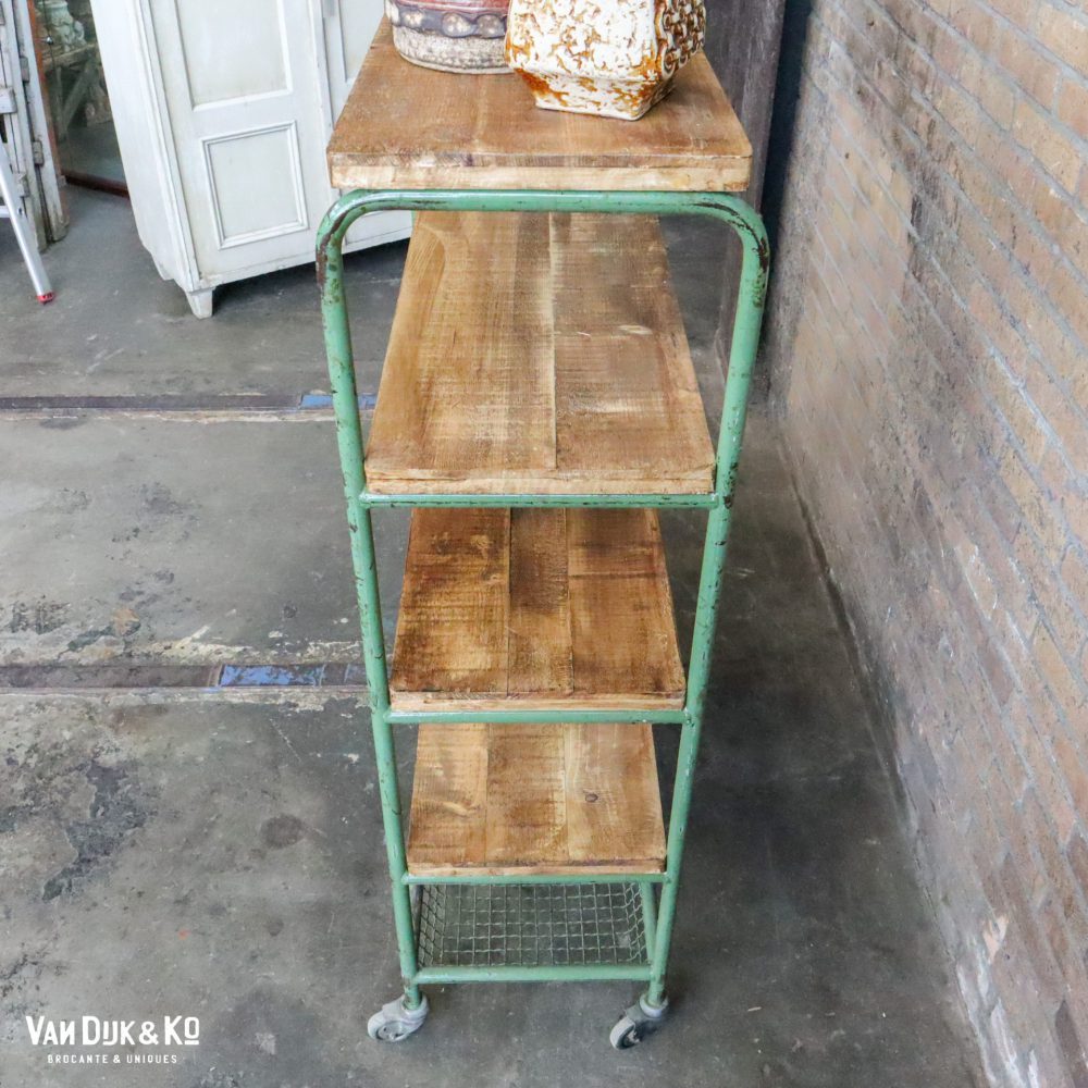 Industriële trolley met houten planken - Afbeelding 8