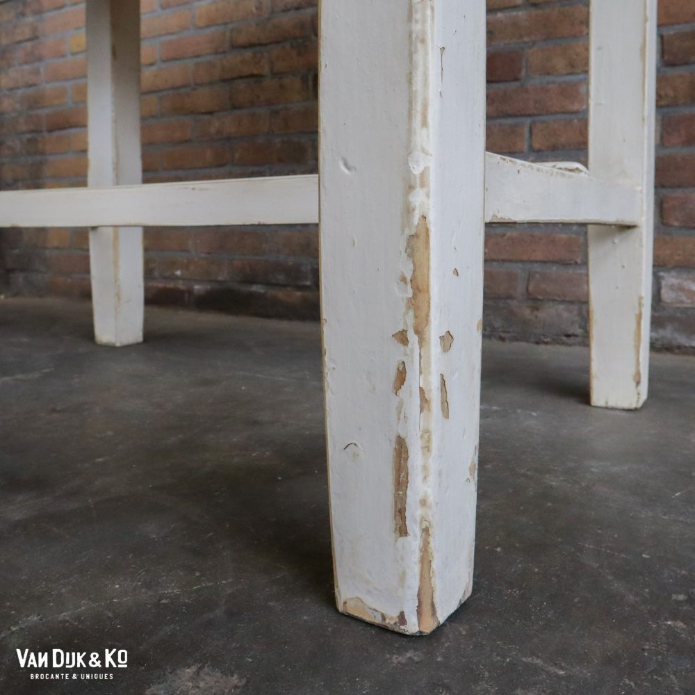 brocante witte tafel met blauw blad - Afbeelding 6