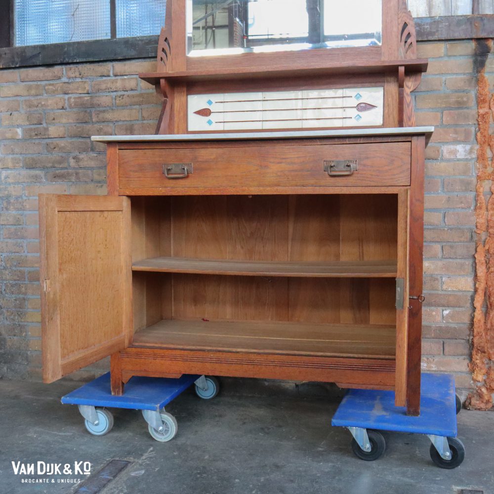 vintage kast met marmeren blad & spiegel - Afbeelding 3