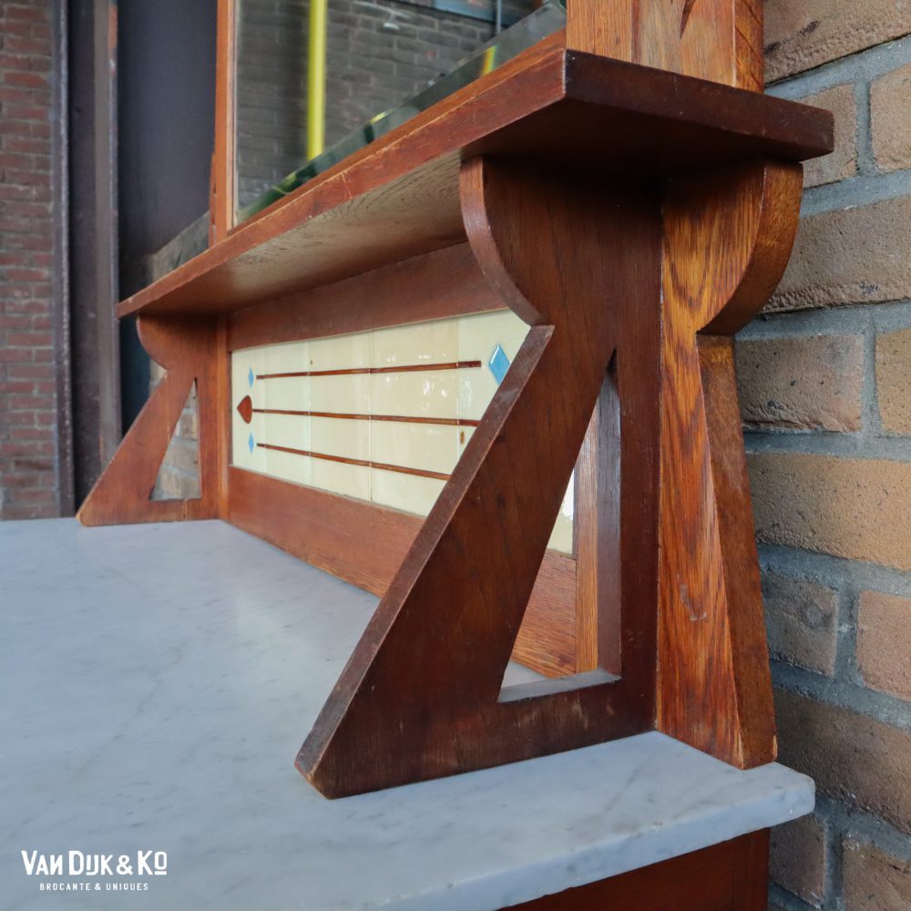 vintage kast met marmeren blad & spiegel - Afbeelding 5