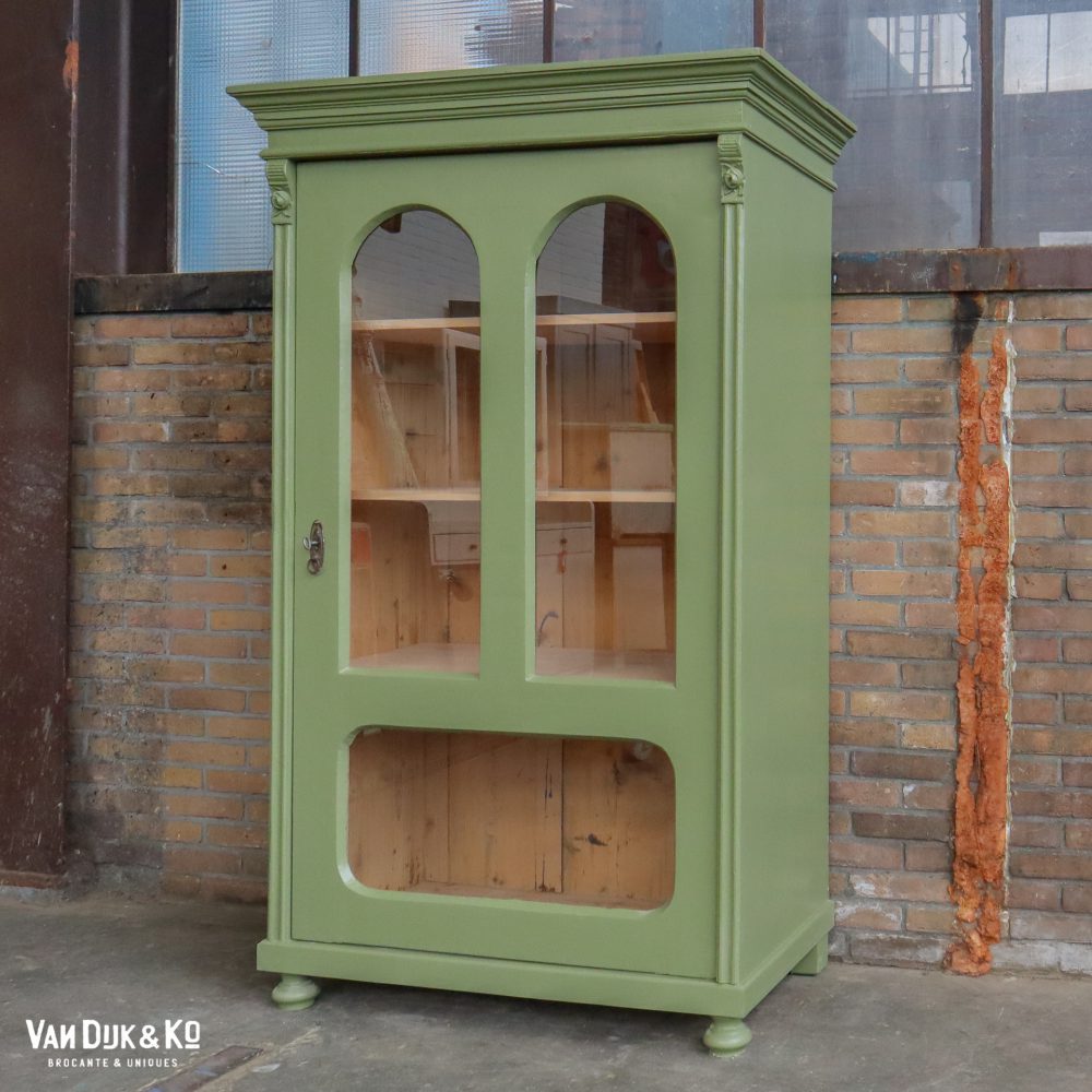 Brocante groene vitrinekast - Afbeelding 4
