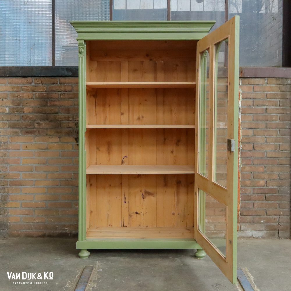 Brocante groene vitrinekast - Afbeelding 8