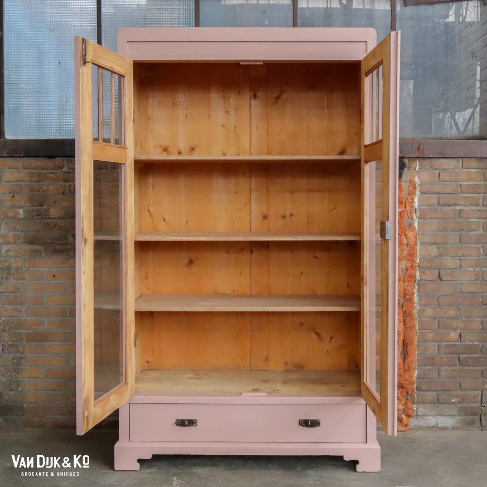 Brocante roze vitrinekast - Afbeelding 5