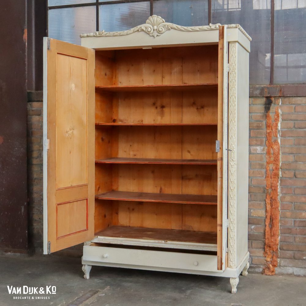 Brocante witte linnenkast - Afbeelding 5