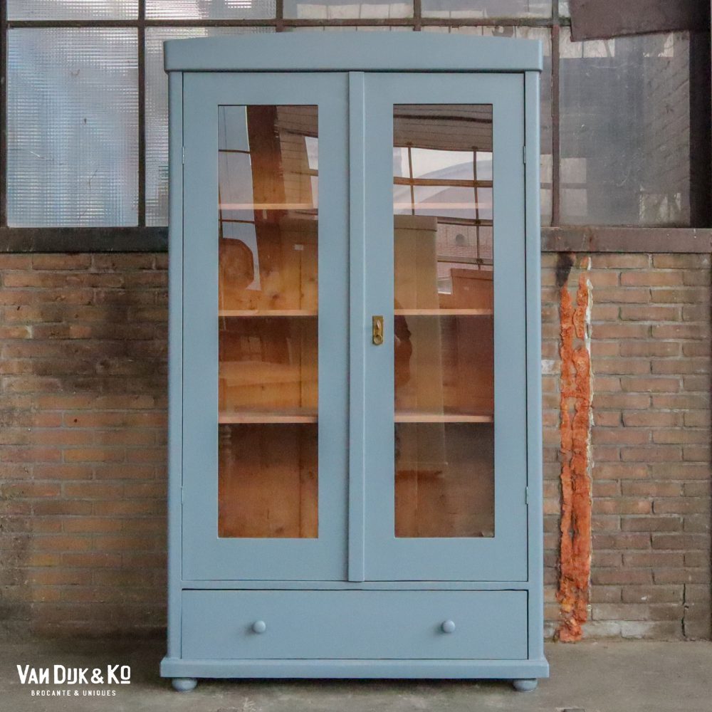 Vintage blauwe vitrinekast - Afbeelding 5