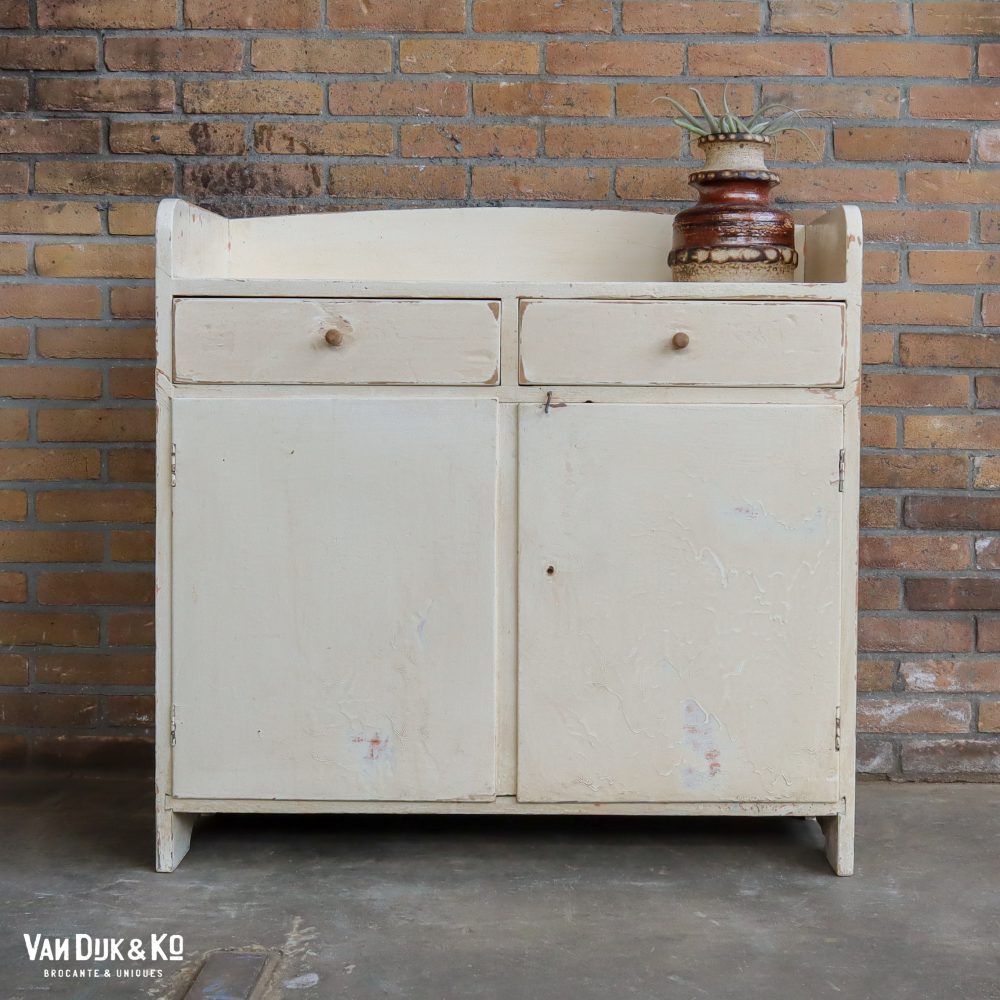 Brocante crème kleurige commode - Afbeelding 2
