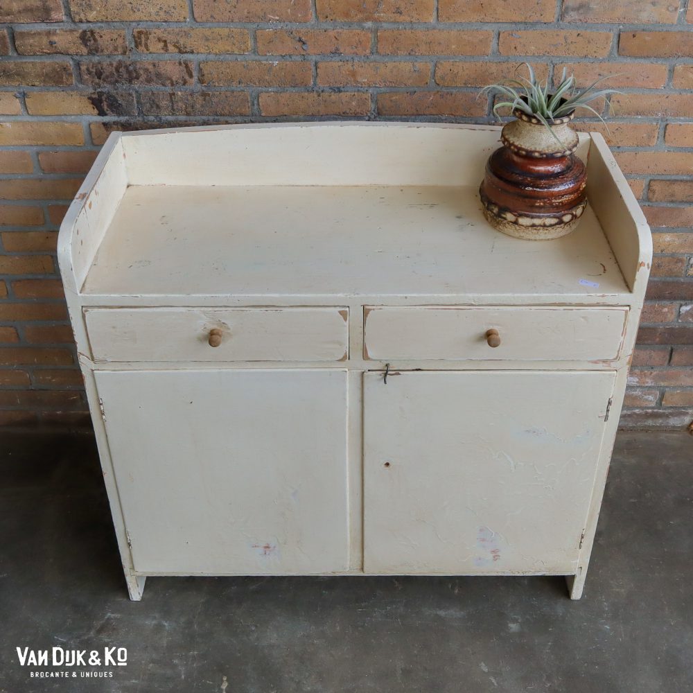 Brocante crème kleurige commode - Afbeelding 8