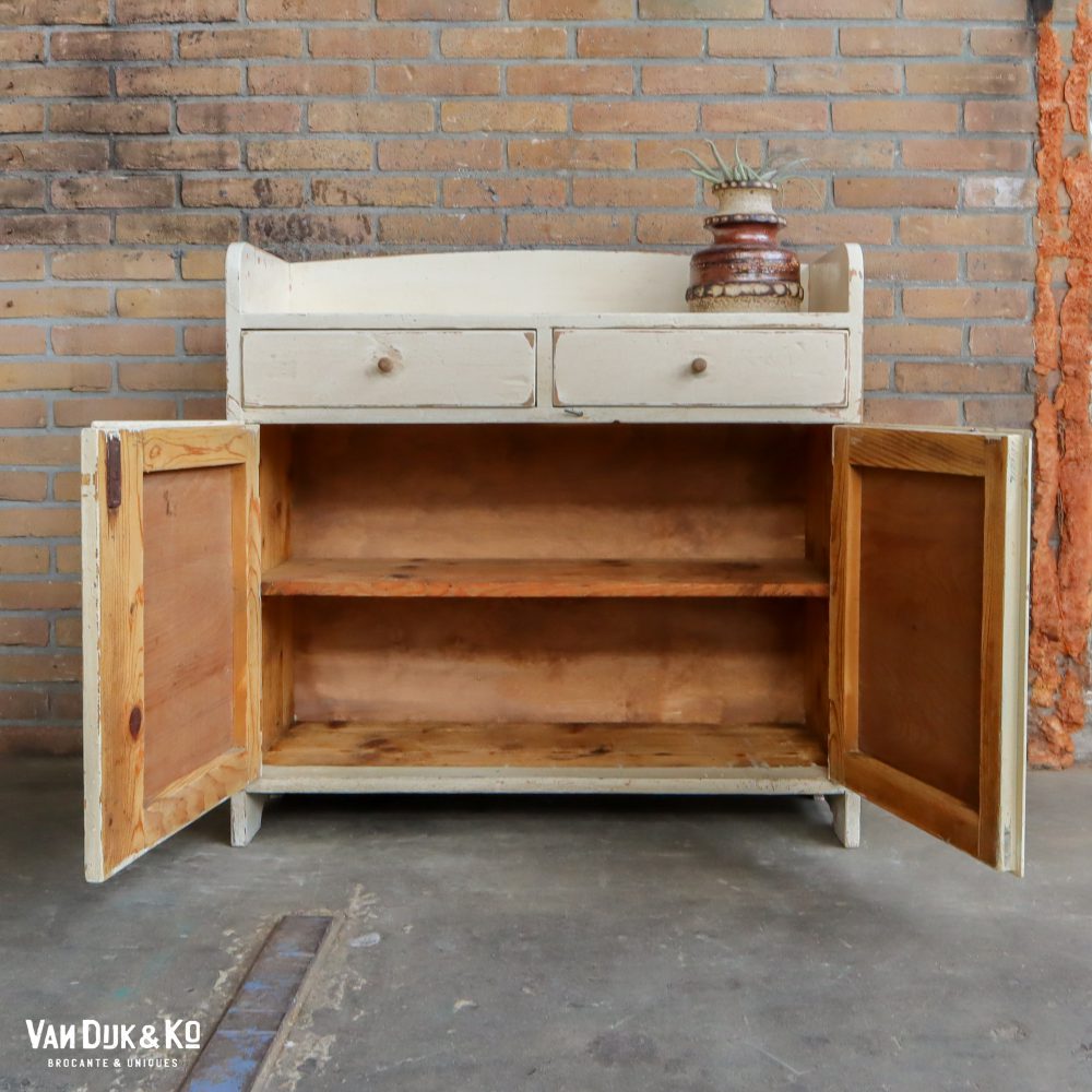 Brocante crème kleurige commode - Afbeelding 4