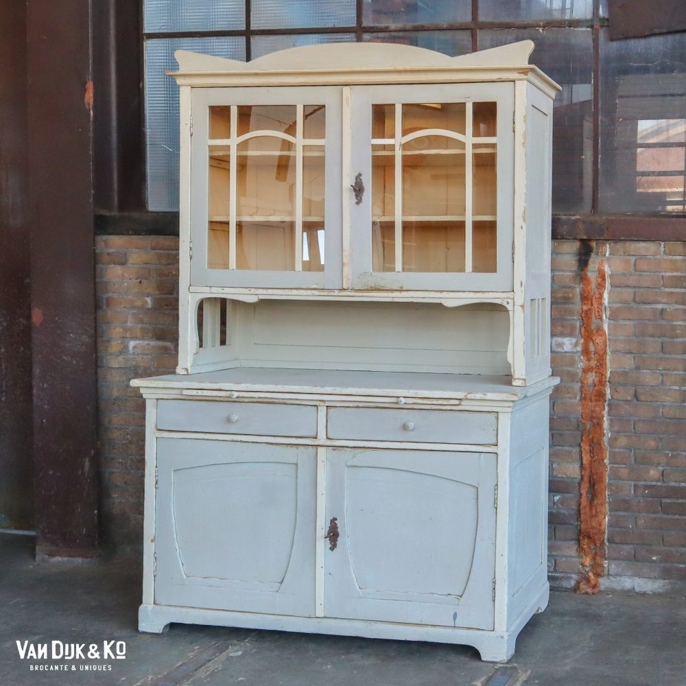 Brocante lichtblauwe buffetkast - Afbeelding 2