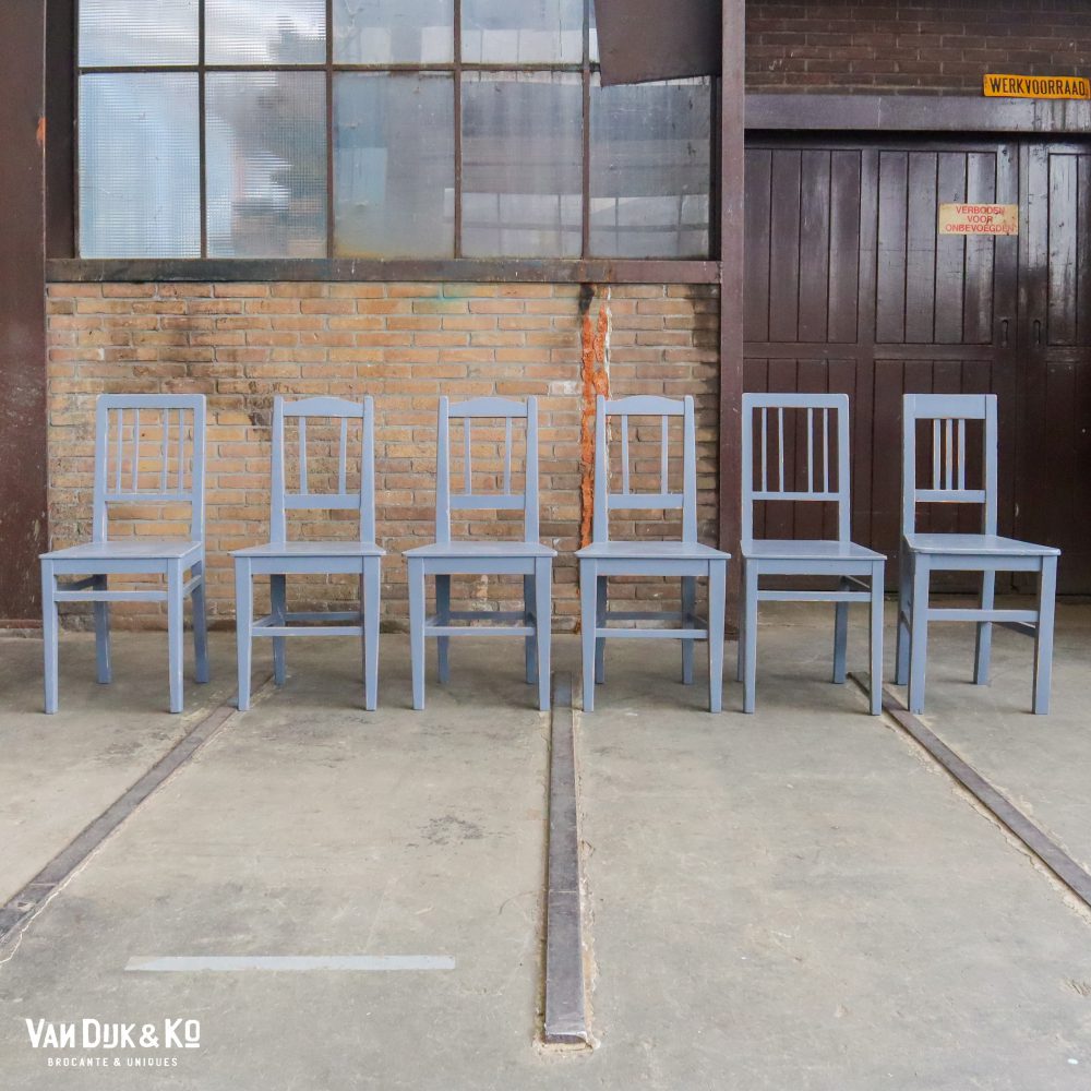 Grijsblauwe houten stoelen - 6 stuks