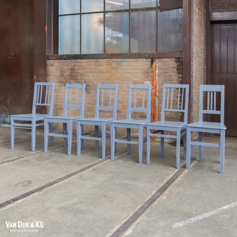 Grijsblauwe houten stoelen - 6 stuks - Afbeelding 2