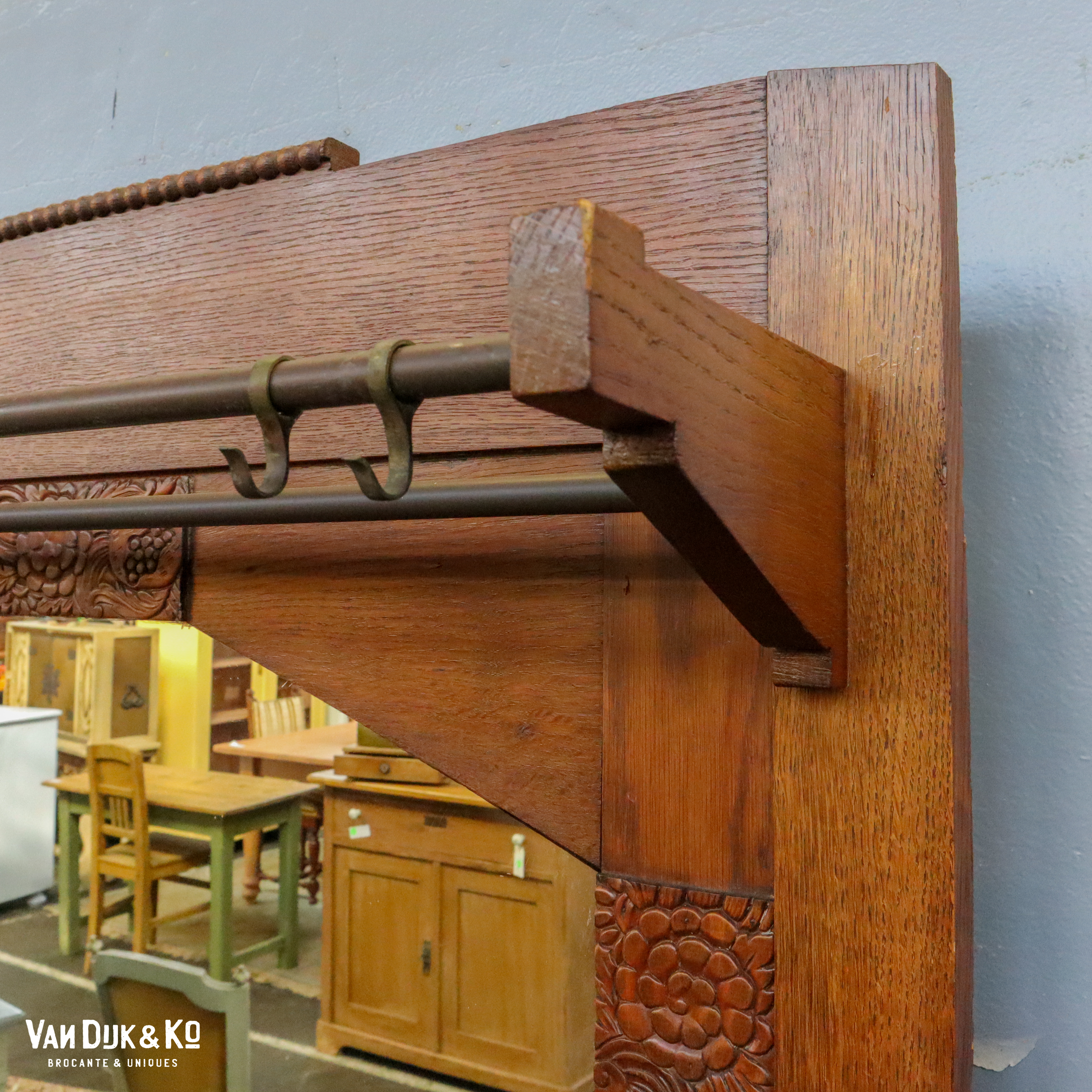 Vintage kapstokmeubel met spiegel en tafeltje - Afbeelding 9