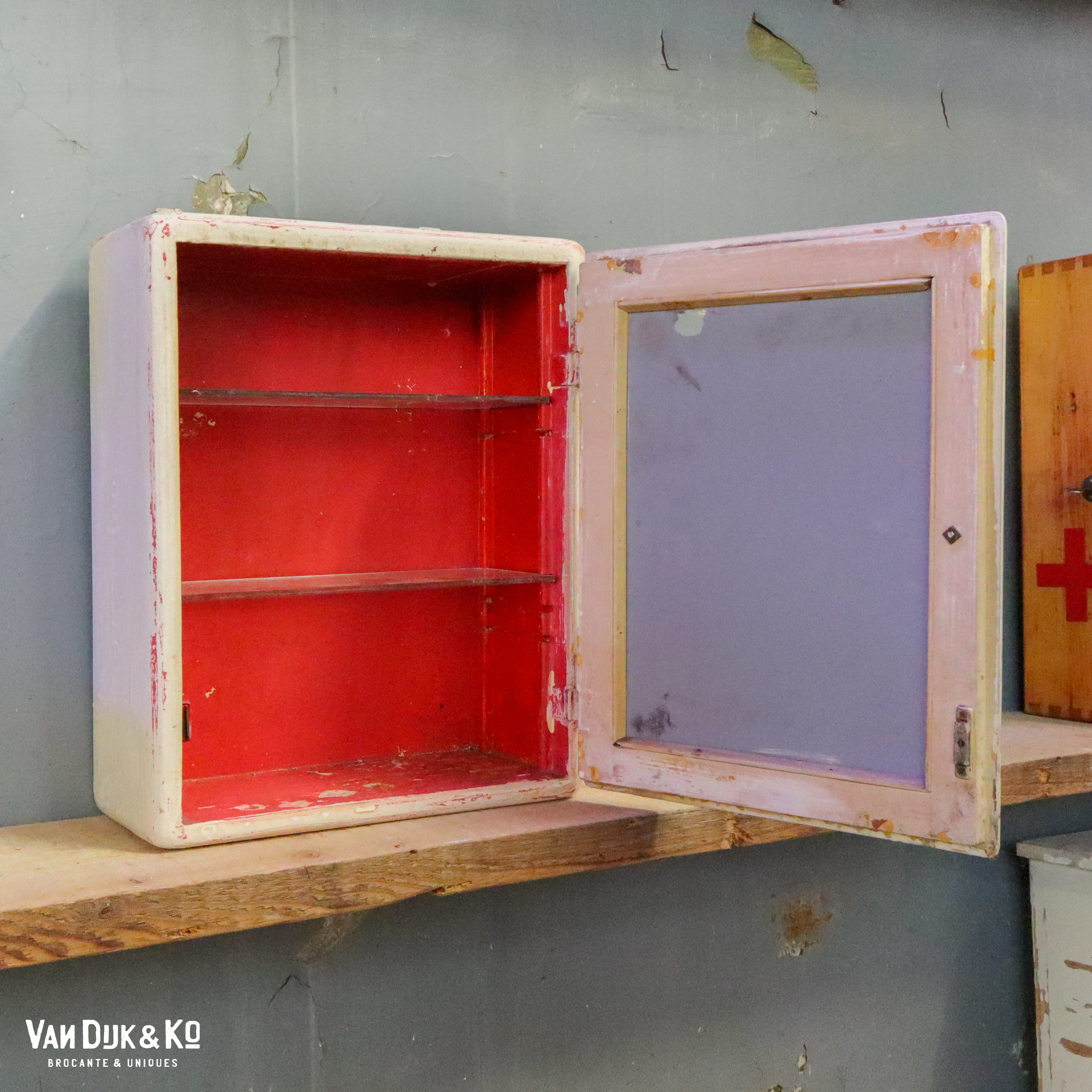 Brocante hangkastje met spiegel - Afbeelding 5