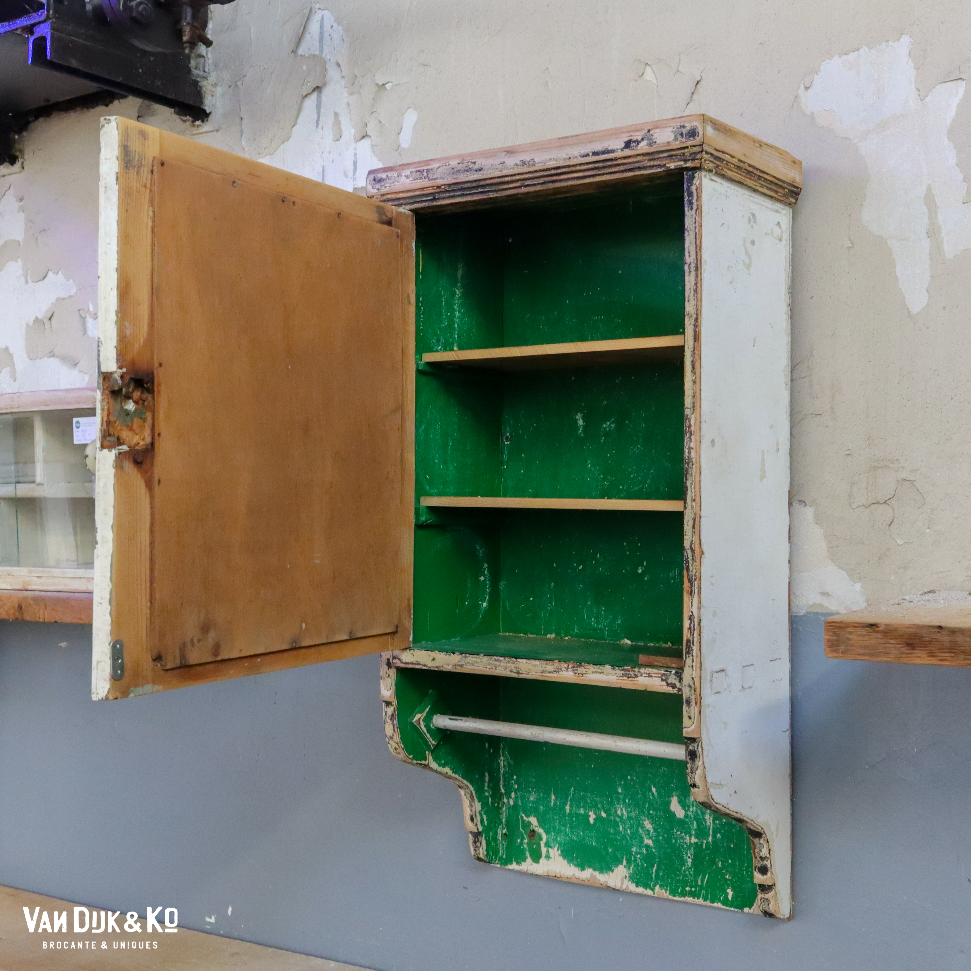 Brocante hangkastje met spiegel - Afbeelding 3