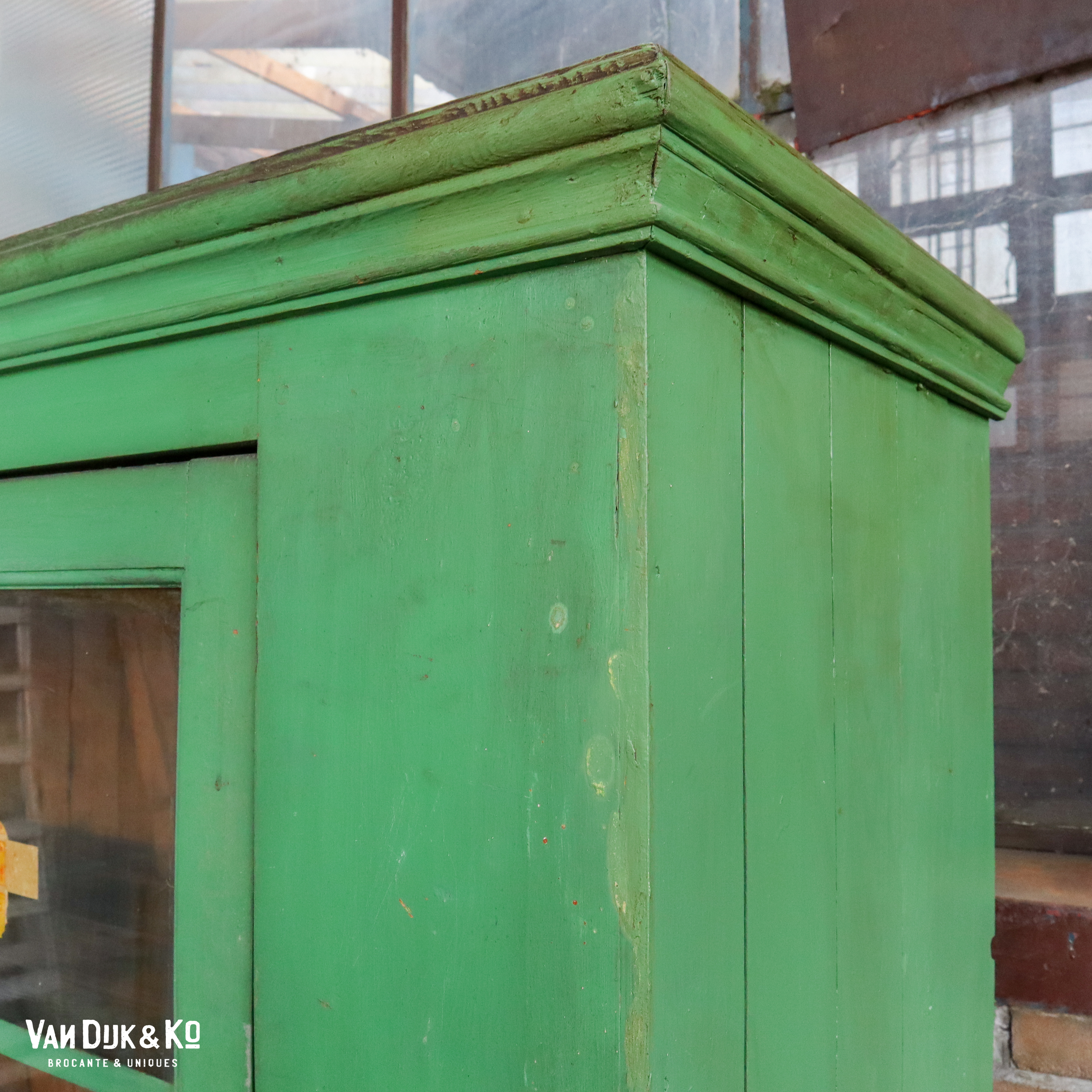 Vintage groene vitrinekast - Afbeelding 6