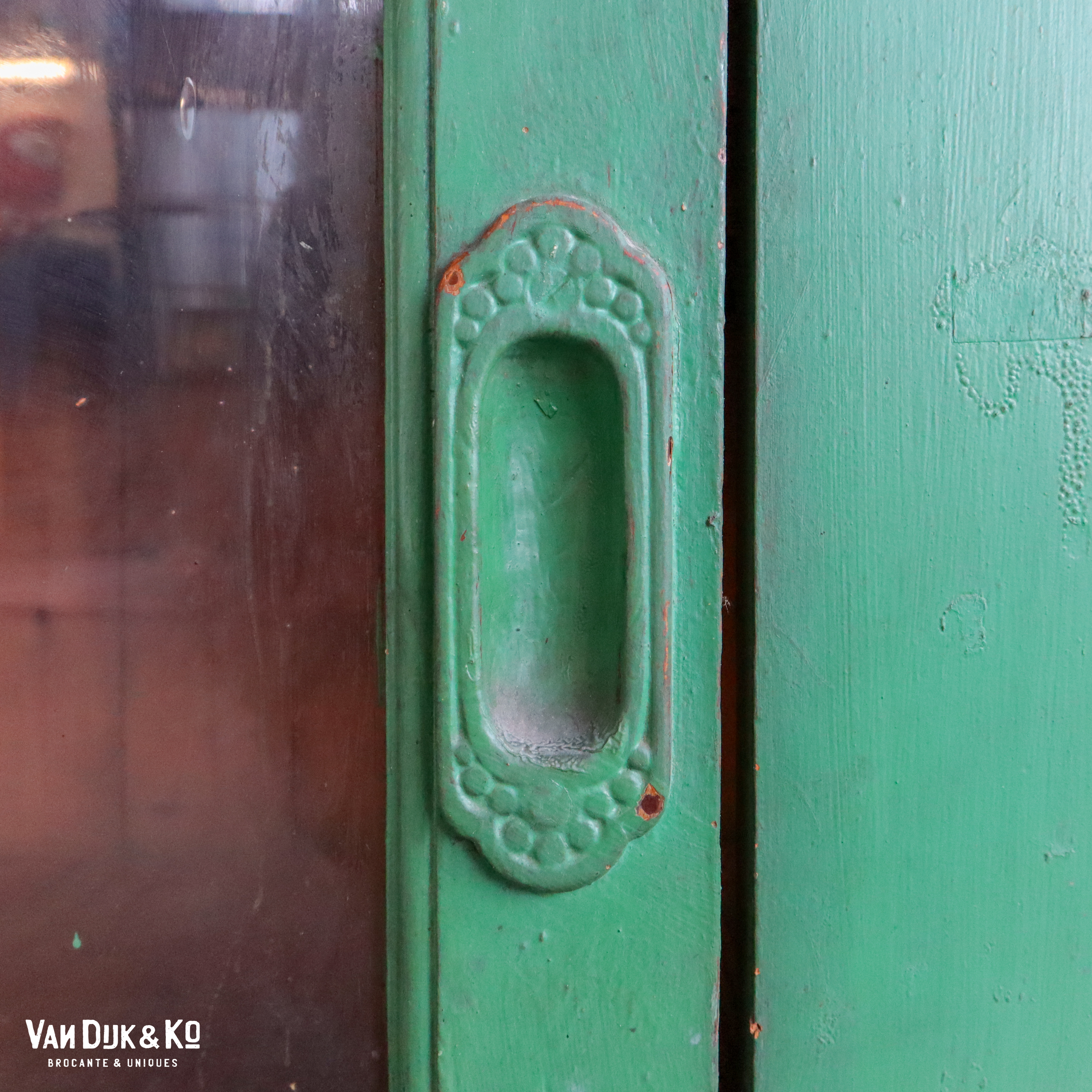 Vintage groene vitrinekast - Afbeelding 3