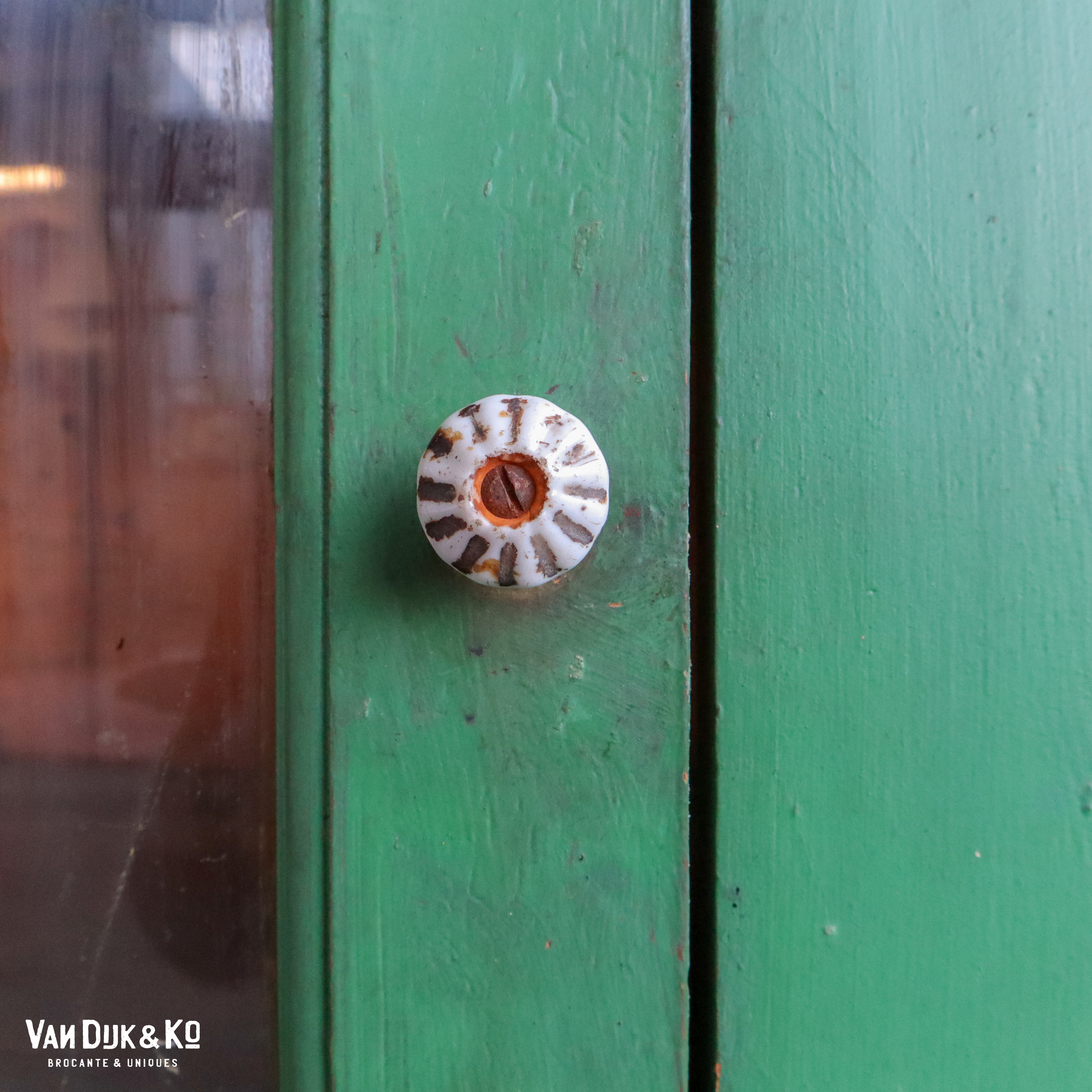 Vintage groene vitrinekast - Afbeelding 12
