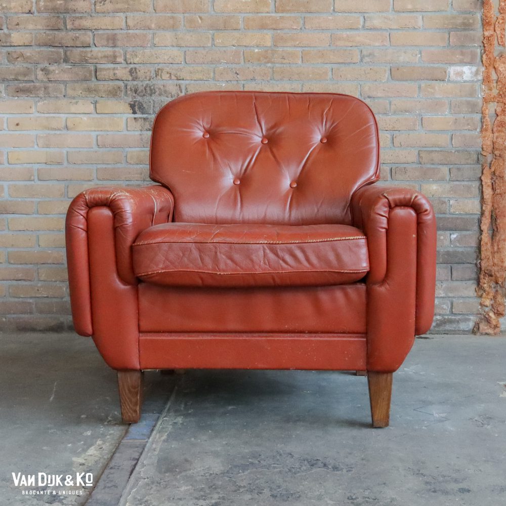 Vintage Cognac leren fauteuil - Afbeelding 2