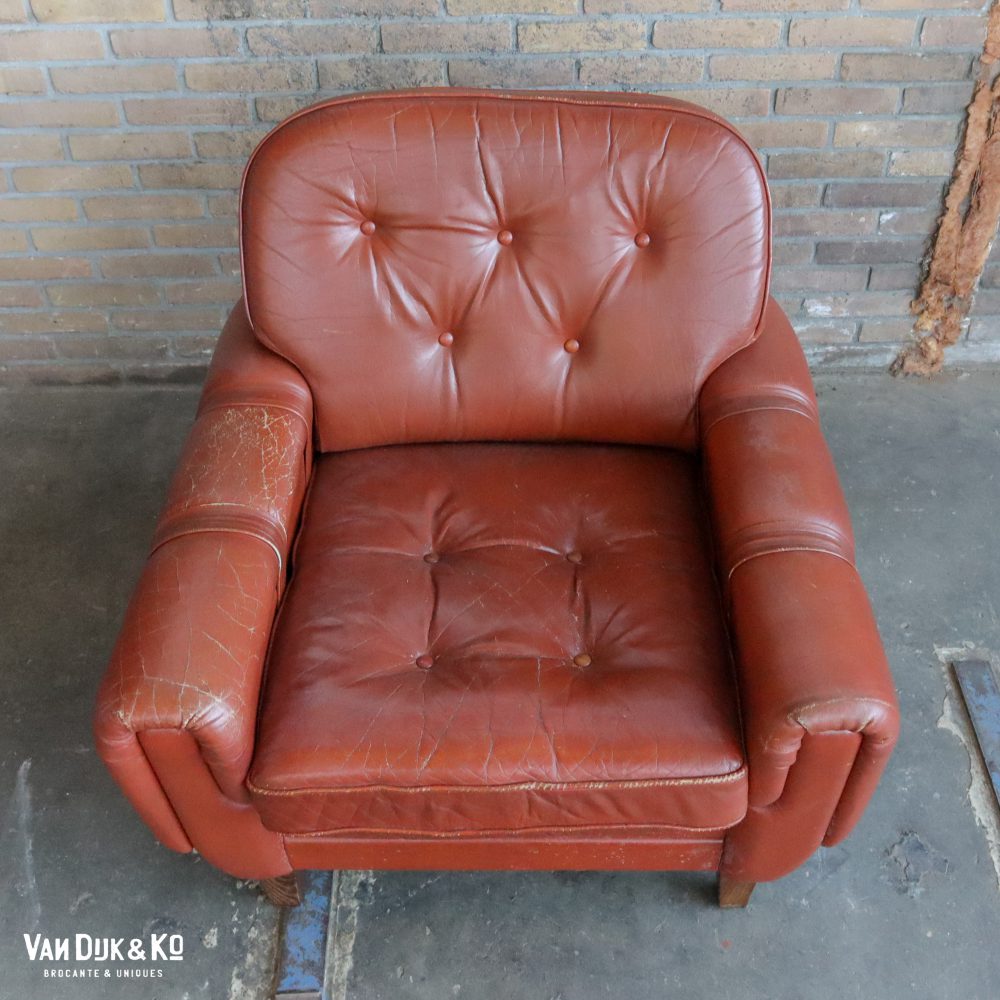 Vintage Cognac leren fauteuil - Afbeelding 7